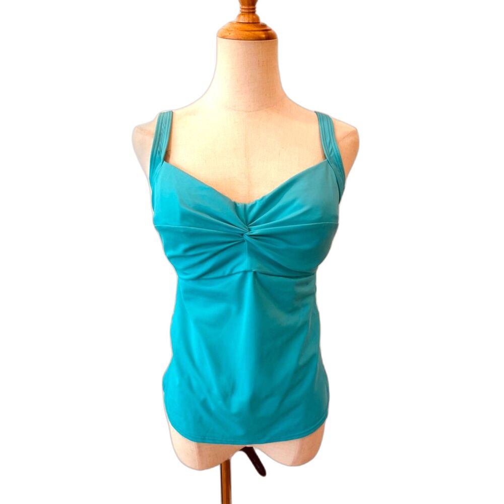 Title Nine Tankini Swim Top 32DD Aqua Turquoise Twist Front Underwire Bra